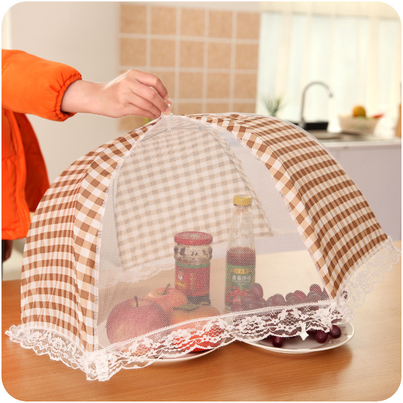 Folded food cover umbrella, transparent mesh food plate, kitchen utensils, dust cover, prevents dirt