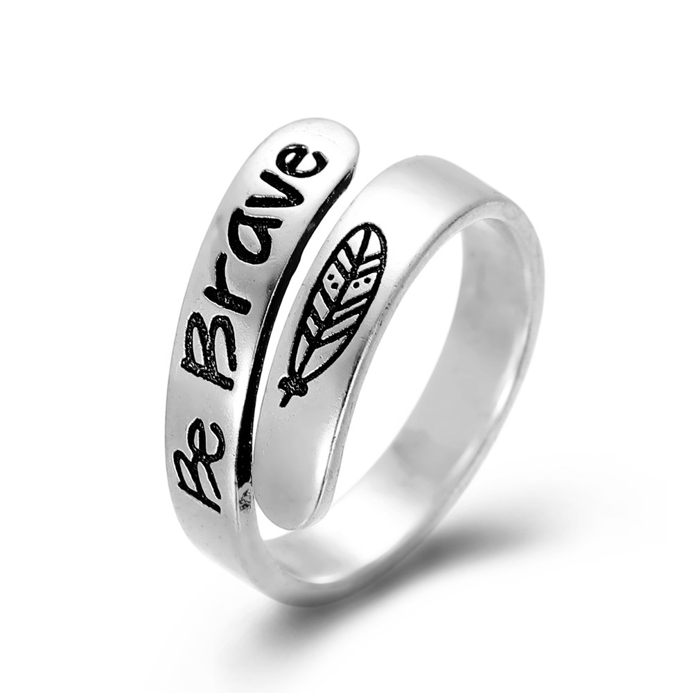 Retro open arrow feather ring, stylish and simple ins steel ring girl
