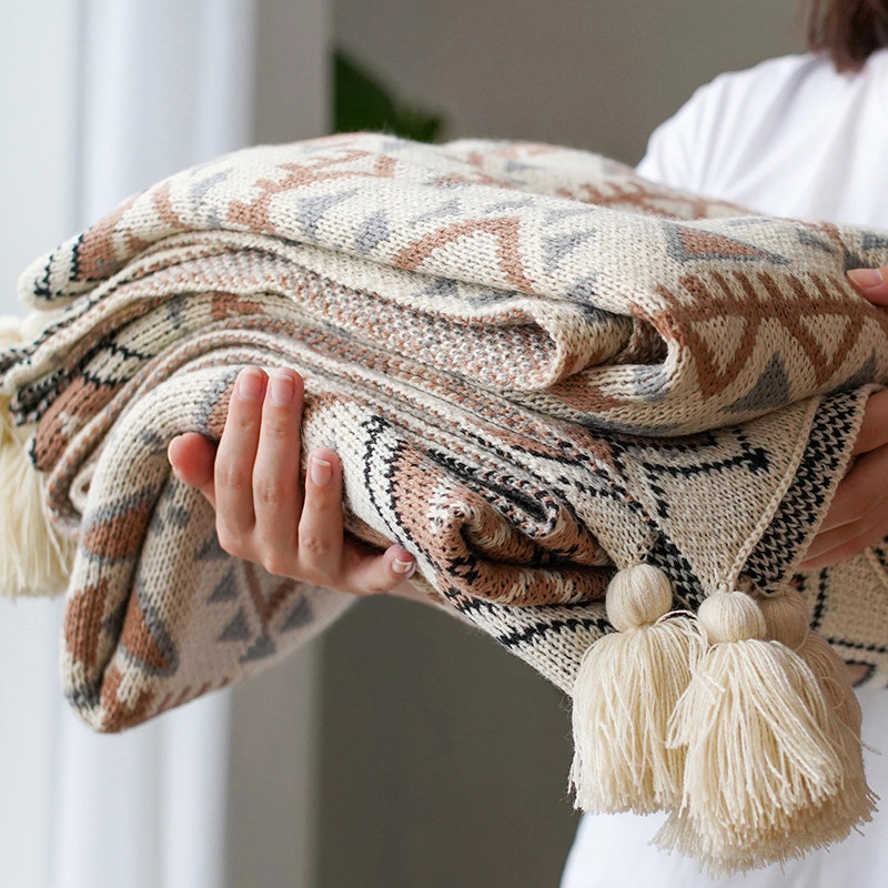 Soft Tassel Knitted Blankets Plaid Bohemian Tapestry Nap Blanket Autumn Winter Decor Sofa Cover