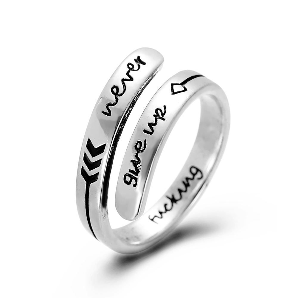 Retro open arrow feather ring, stylish and simple ins steel ring girl