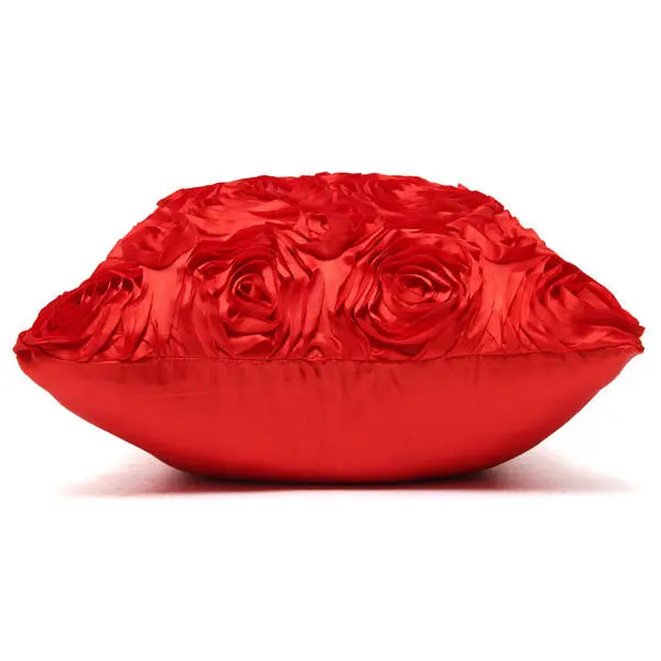 Satin 3D Rose Flower Square Pillow Cases Home Sofa Wedding Decor Cushion Cover