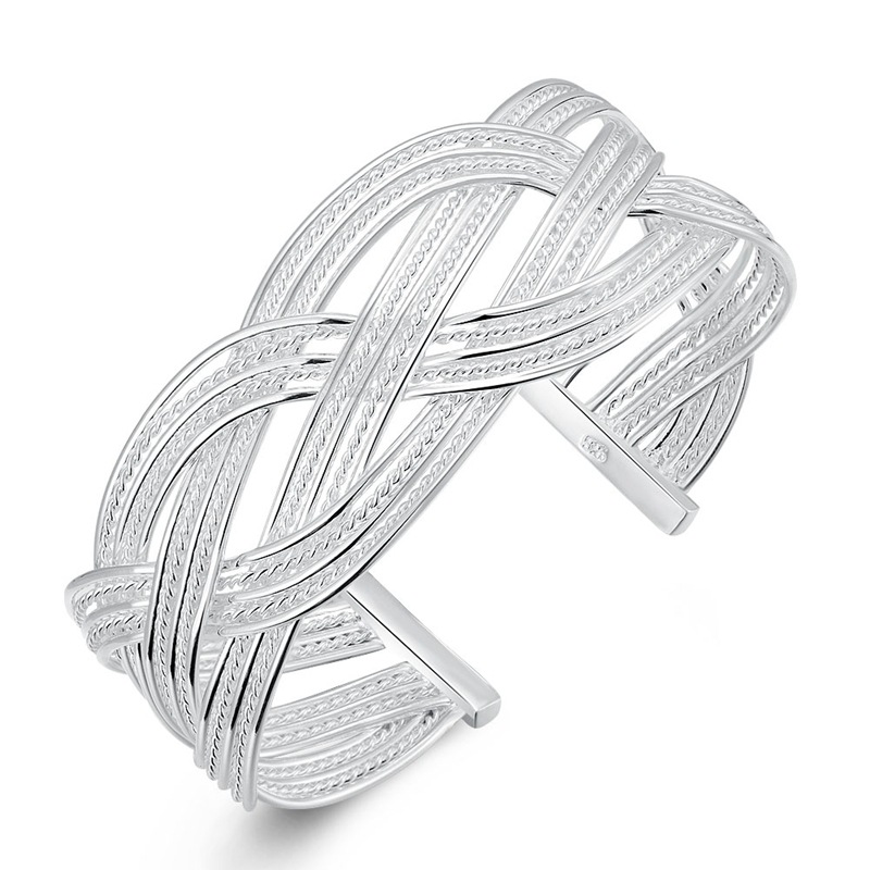 925 sterling silver bracelet for women braided wire, jewelry fashion wedding party christmas gift