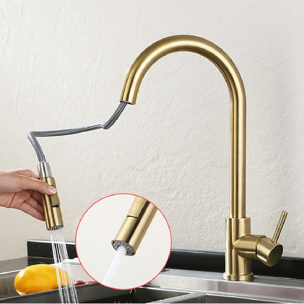 Gold Stainless Steel Kitchen Sink Faucets Mixer Smart Touch Sensor Pull Out Hot Cold Water