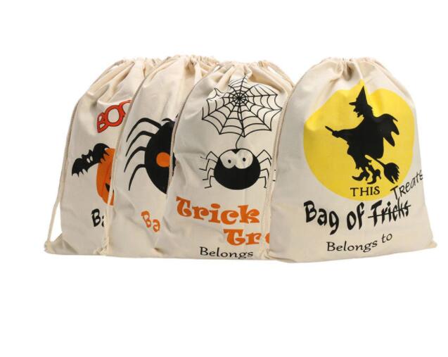 Halloween Pumpkin Canvas Bags Beam Port Drawstring Sack Candy Gift Bags