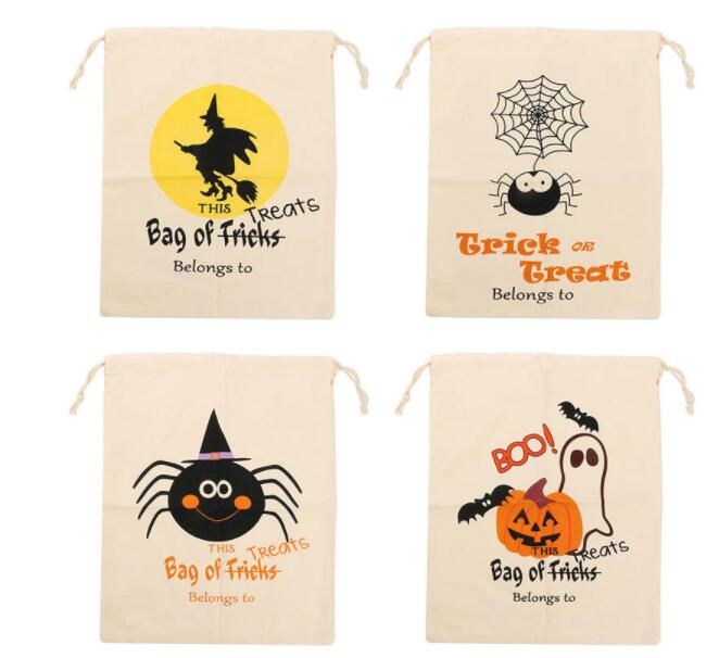Halloween Pumpkin Canvas Bags Beam Port Drawstring Sack Candy Gift Bags