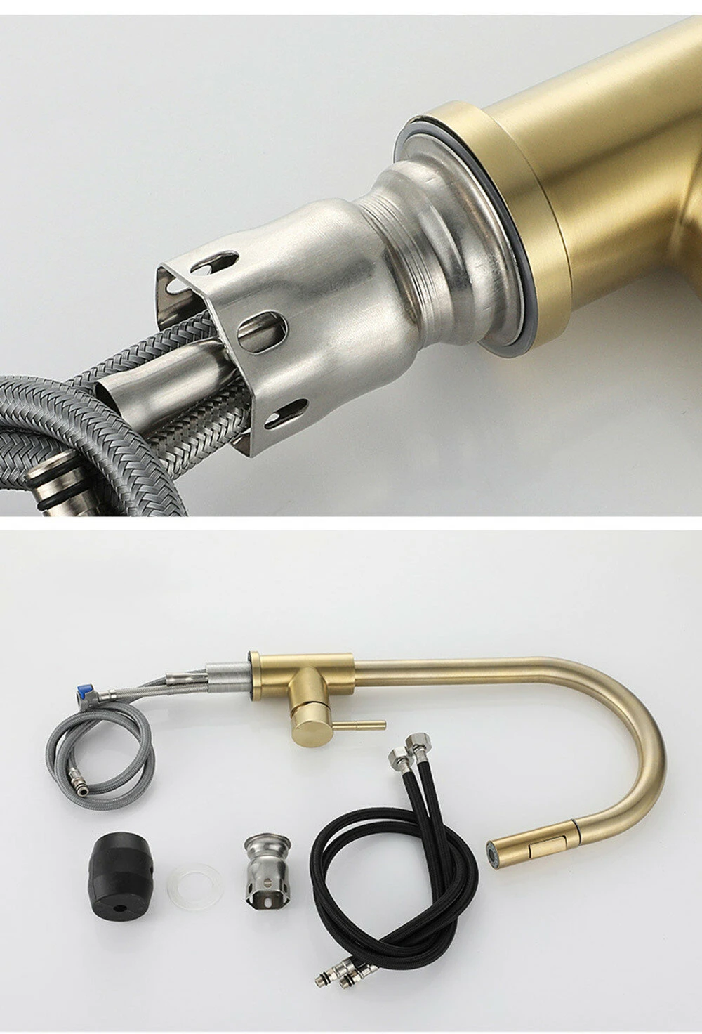 Gold Stainless Steel Kitchen Sink Faucets Mixer Smart Touch Sensor Pull Out Hot Cold Water