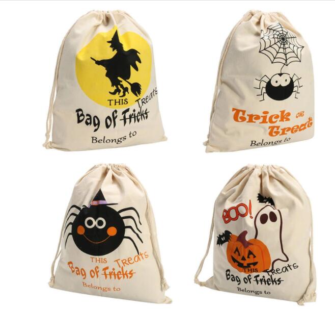 Halloween Pumpkin Canvas Bags Beam Port Drawstring Sack Candy Gift Bags