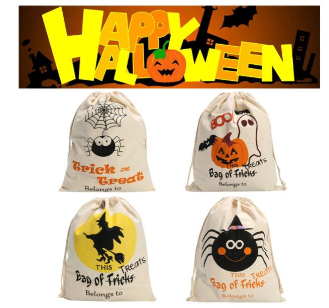 Halloween Pumpkin Canvas Bags Beam Port Drawstring Sack Candy Gift Bags