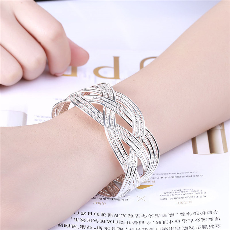 925 sterling silver bracelet for women braided wire, jewelry fashion wedding party christmas gift