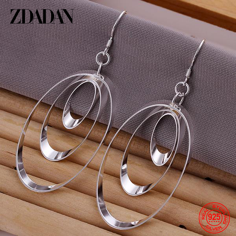 925 Sterling Silver Three Circle Long Tassel Drop Earrings For Women Engagement Wedding Jewelry Gift