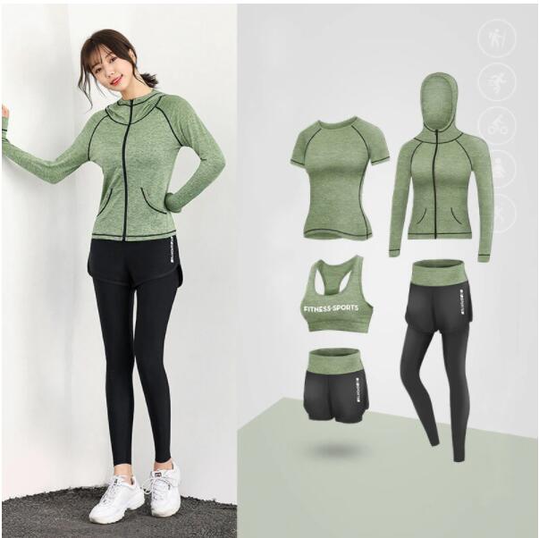 5PCS Seamless Women  Workout Sportswear Gym Clothing Running Clothing Fitness Long Sleeve Crop