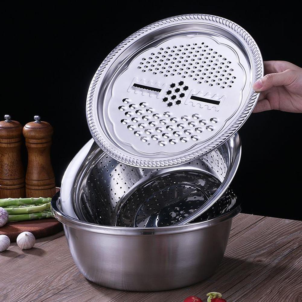 Multifunctional 3-piece graters, drain grater, salad bowl, fruit and vegetable cutter, kitchen tools