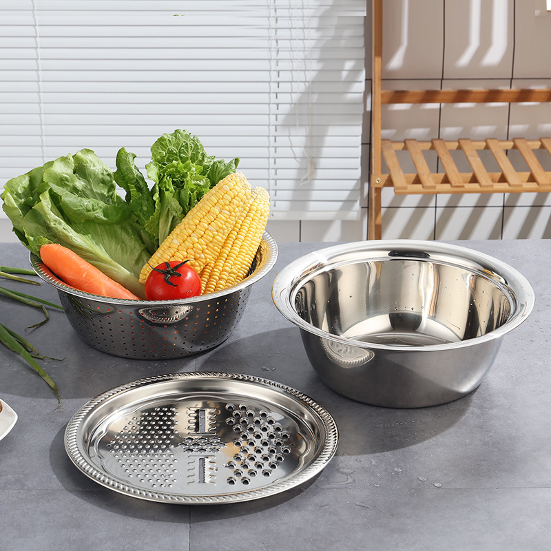 Multifunctional 3-piece graters, drain grater, salad bowl, fruit and vegetable cutter, kitchen tools