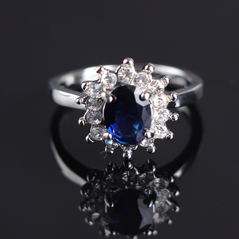 jewel inlay ring fashion jewelry, drill, blue color, sunflower, ring shape, women, wedding