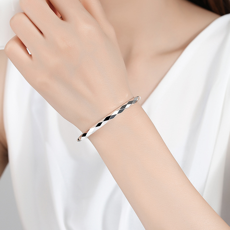 925 Sterling Silver Women's Fashion Bracelet Diamond Shape Adjustable Wrist Bracelet Girls Party