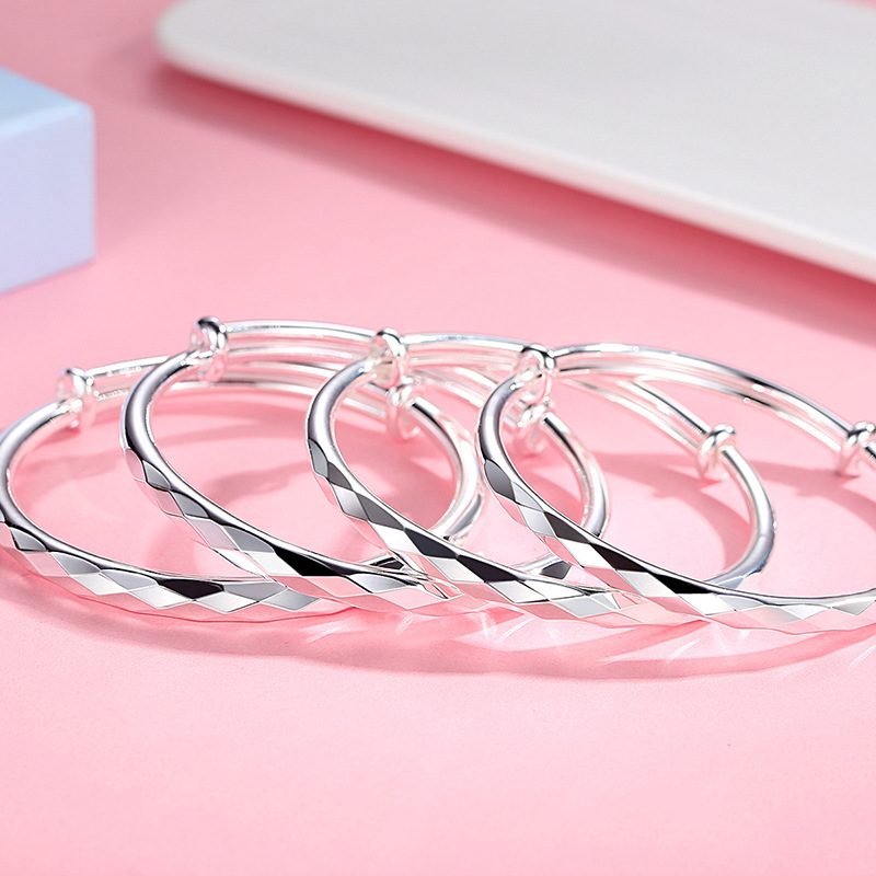 925 Sterling Silver Women's Fashion Bracelet Diamond Shape Adjustable Wrist Bracelet Girls Party