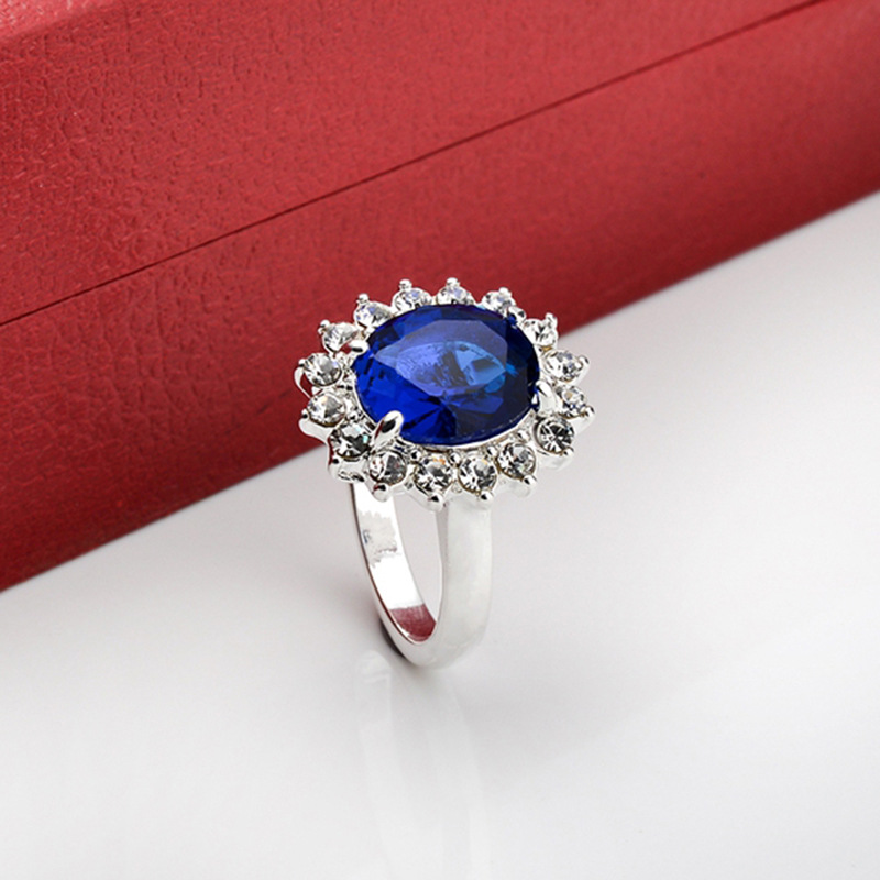 jewel inlay ring fashion jewelry, drill, blue color, sunflower, ring shape, women, wedding