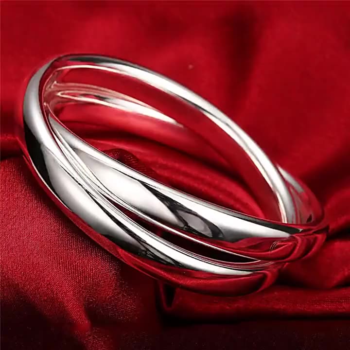 925 Sterling Silver Smooth Double Large Diameter Bracelet Bracelet Charming Women's Jewelry Gifts