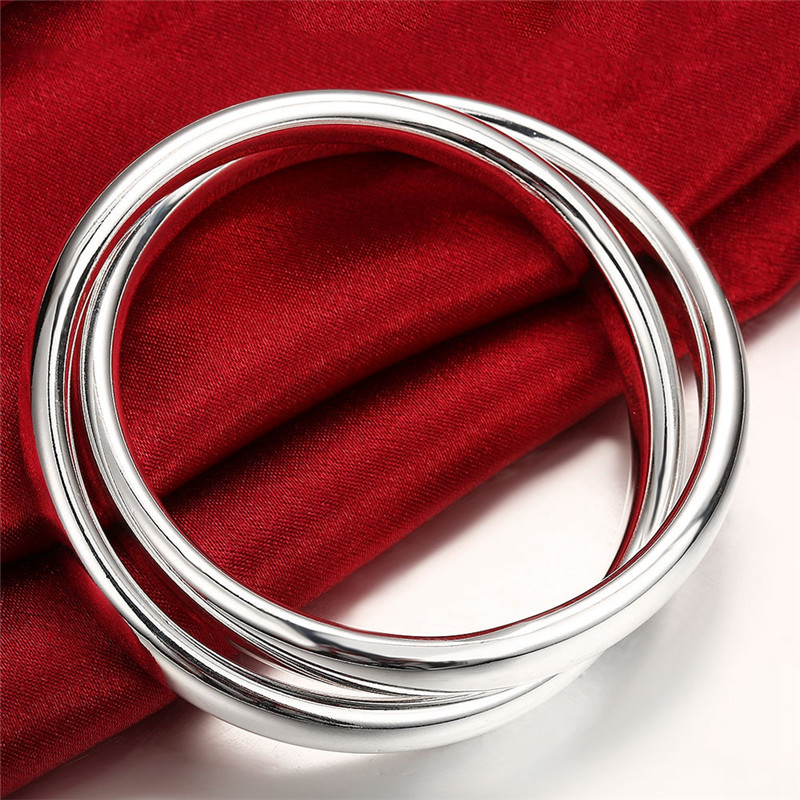 925 Sterling Silver Smooth Double Large Diameter Bracelet Bracelet Charming Women's Jewelry Gifts