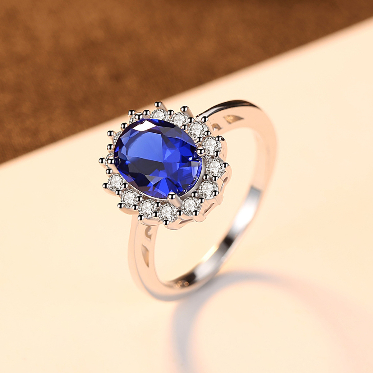 S925 sterling silver ring Diana Gemstone Ring Fashion Jewelry Diamond Blue Sunflower Women's Wedding