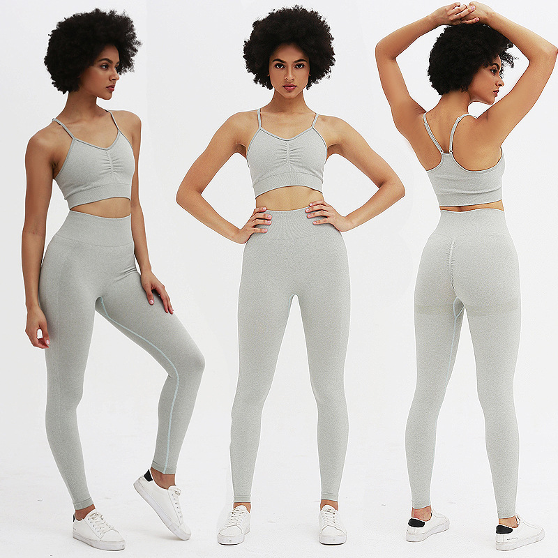 2022 new knitted seamless folded peach hip lift yoga pants sports yoga fitness suit