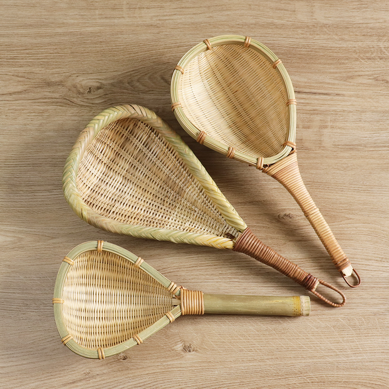 Pure Natural Green Bamboo Products Kitchen Supplies Handmade Braided Rice Colander Soup Spoon