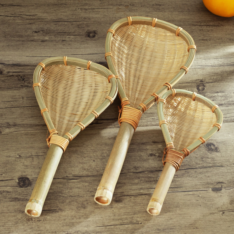 Pure Natural Green Bamboo Products Kitchen Supplies Handmade Braided Rice Colander Soup Spoon