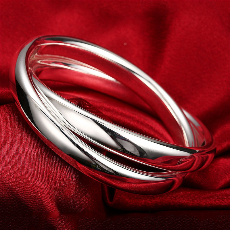 925 Sterling Silver Smooth Double Large Diameter Bracelet Bracelet Charming Women's Jewelry Gifts