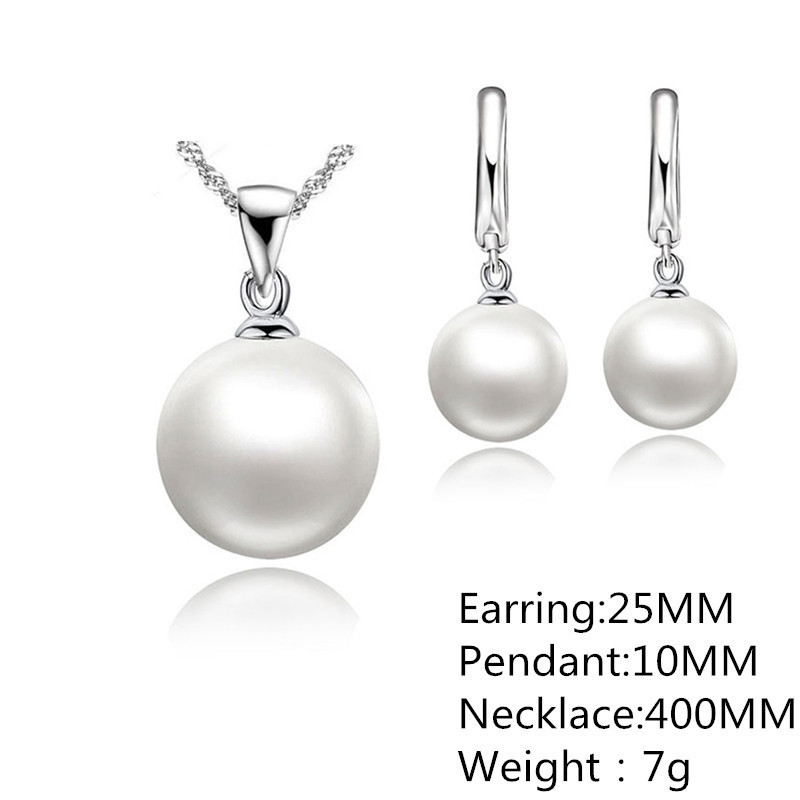 925 sterling silver  jewelry sets pearl necklace hoop earrings fashion jewelry set accessories