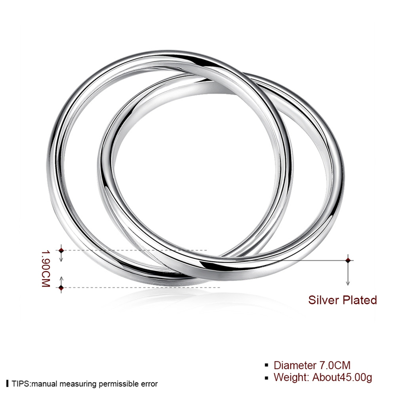 925 Sterling Silver Smooth Double Large Diameter Bracelet Bracelet Charming Women's Jewelry Gifts