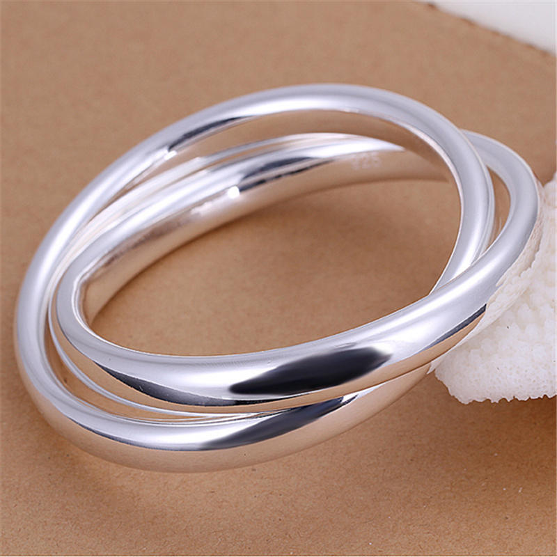925 Sterling Silver Smooth Double Large Diameter Bracelet Bracelet Charming Women's Jewelry Gifts