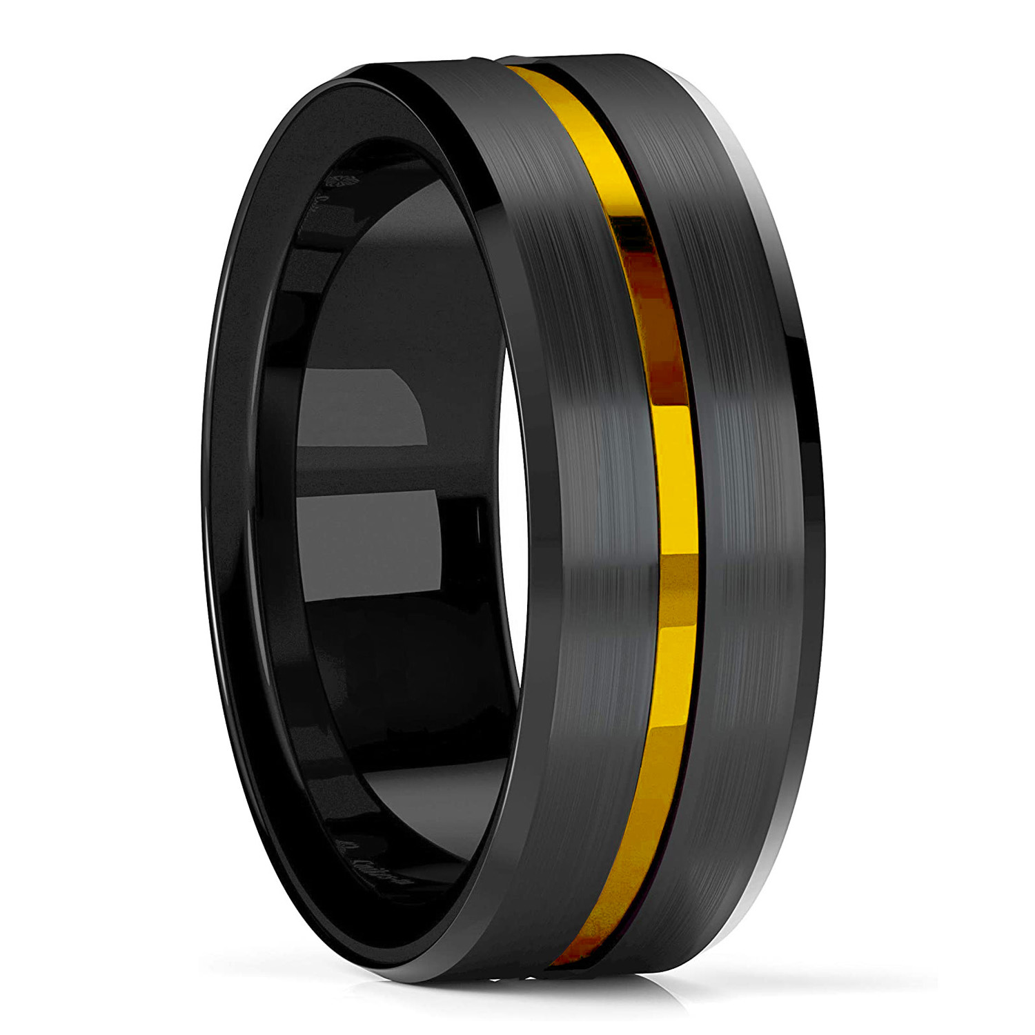 Fashion Gold Beveled Tungsten Wedding Ring For Men Black Brushed Steel Engagement Ring Male