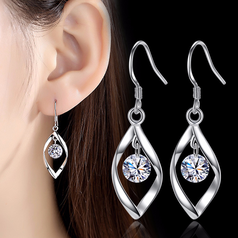 925 Sterling Silver Jewelry Ladies Earrings Vintage Earrings Long Tassel Cubic Zirconia Pop Hook