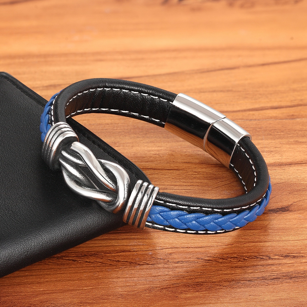 Men's Leather Bracelet, Leather Strap, Stainless Steel Combination for Birthday Celebration Gifts