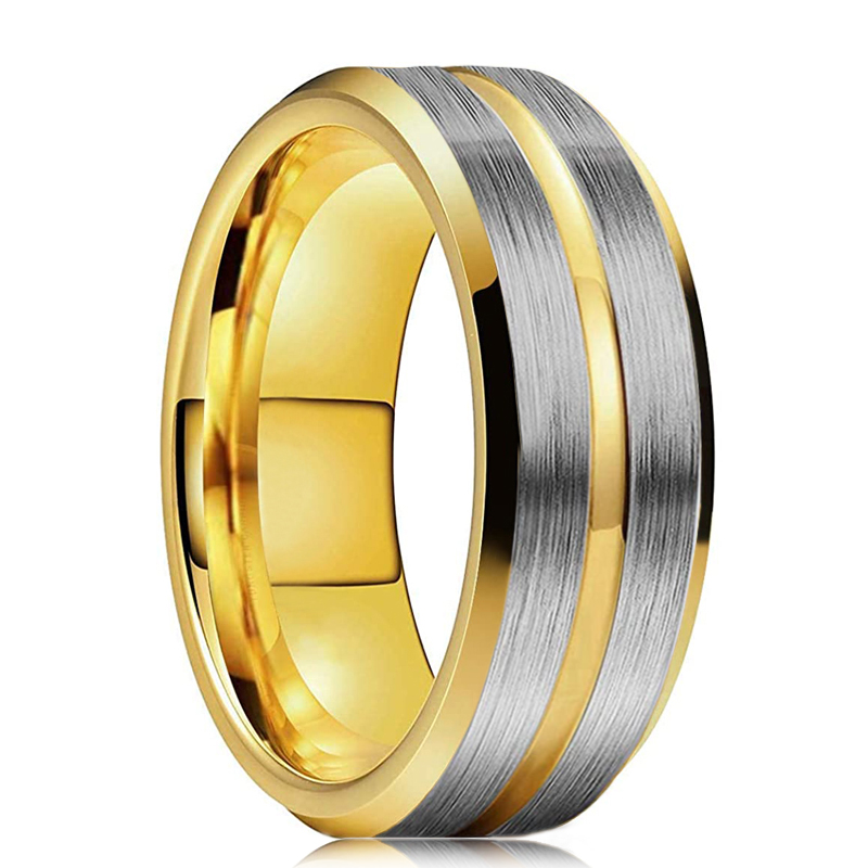 Fashion Gold Beveled Tungsten Wedding Ring For Men Black Brushed Steel Engagement Ring Male