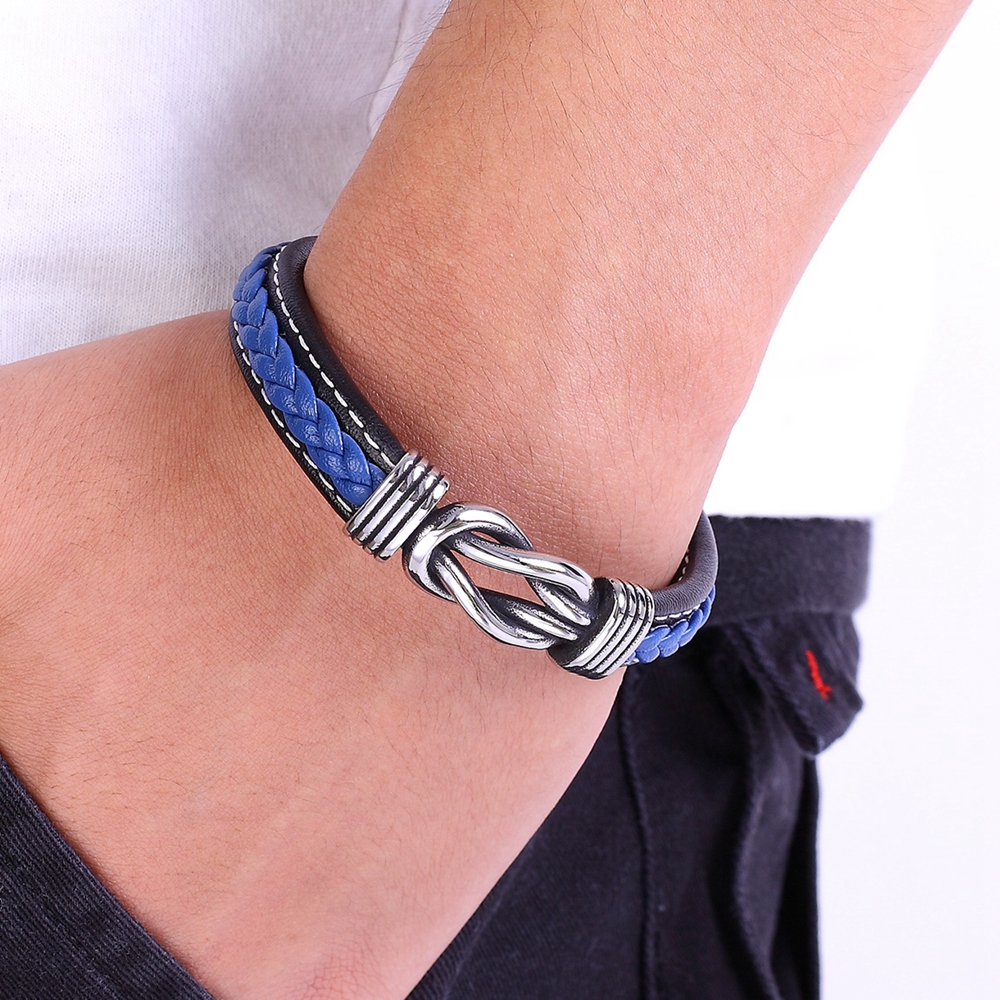 Men's Leather Bracelet, Leather Strap, Stainless Steel Combination for Birthday Celebration Gifts