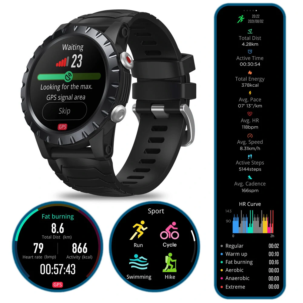 HR SpO2 VO2Max Monitor 120 Sports Modes 25 Days Standby 5ATM Waterproof Outdoor Smart Watch