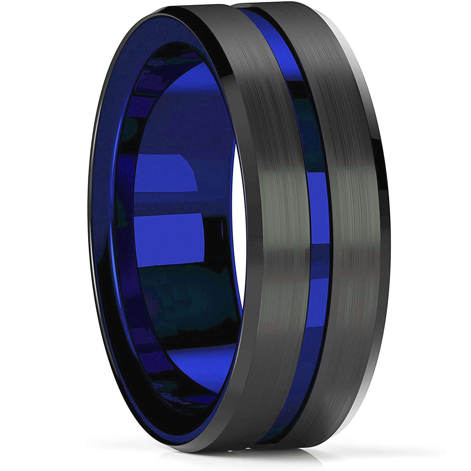 Fashion Gold Beveled Tungsten Wedding Ring For Men Black Brushed Steel Engagement Ring Male