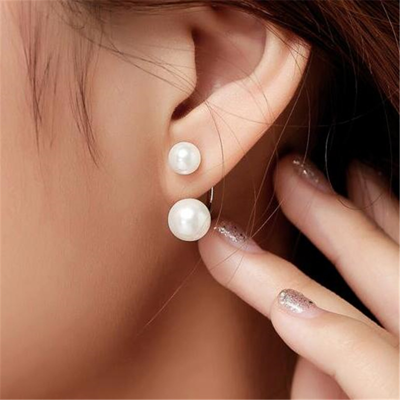 925 sterling silver earrings female double beads bead fashion crescent earrings jewelry