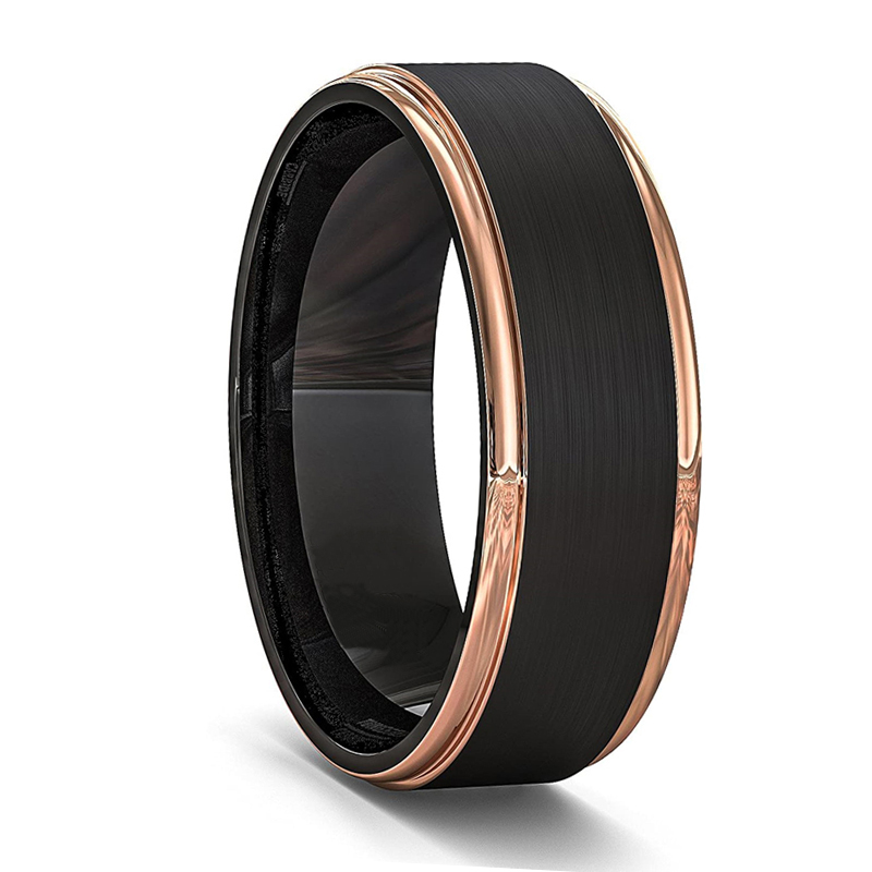Fashion Gold Beveled Tungsten Wedding Ring For Men Black Brushed Steel Engagement Ring Male