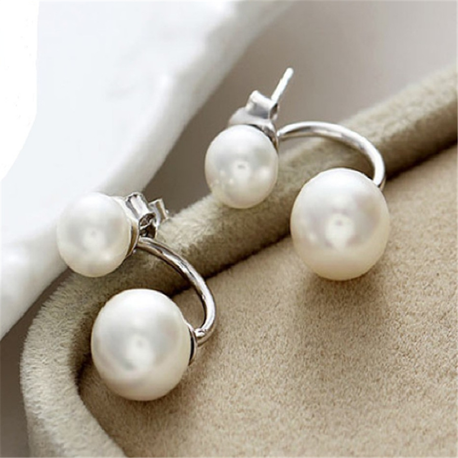 925 sterling silver earrings female double beads bead fashion crescent earrings jewelry