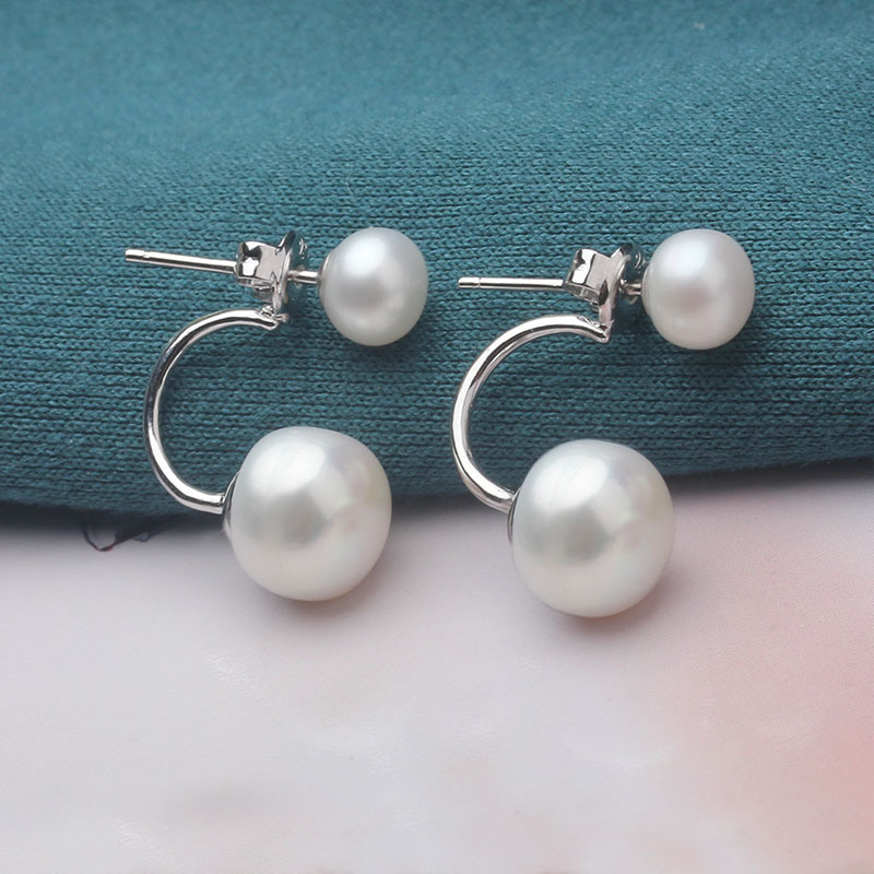 925 sterling silver earrings female double beads bead fashion crescent earrings jewelry