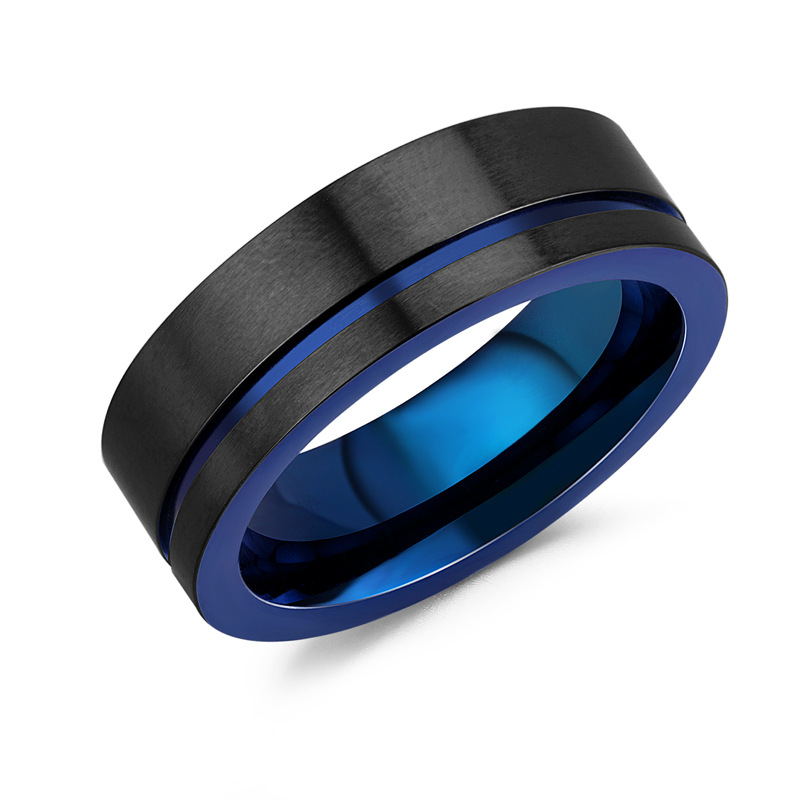 Fashion Gold Beveled Tungsten Wedding Ring For Men Black Brushed Steel Engagement Ring Male