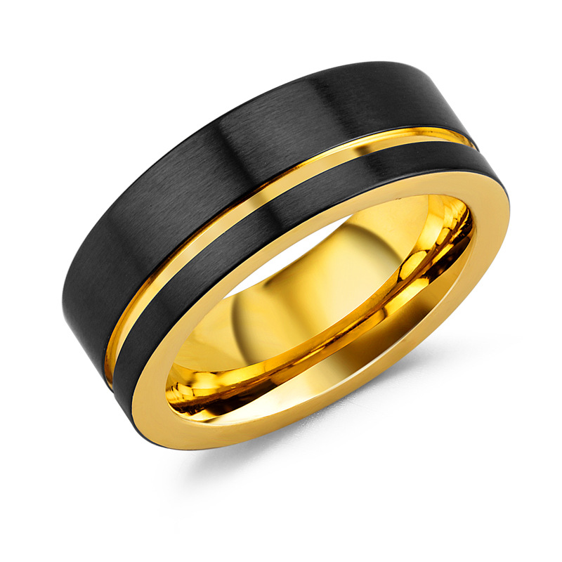 Fashion Gold Beveled Tungsten Wedding Ring For Men Black Brushed Steel Engagement Ring Male