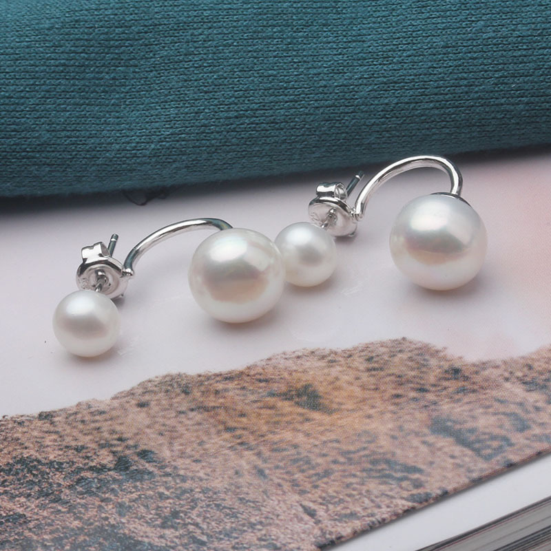 925 sterling silver earrings female double beads bead fashion crescent earrings jewelry