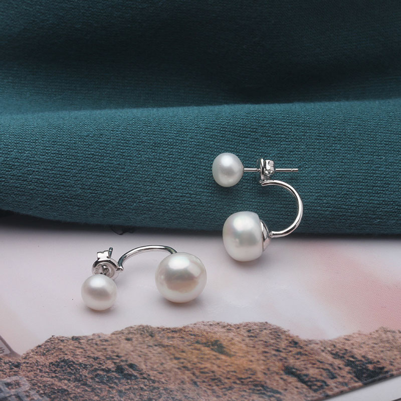 925 sterling silver earrings female double beads bead fashion crescent earrings jewelry