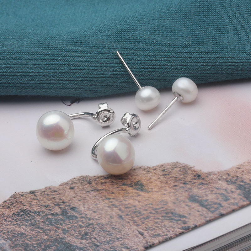 925 sterling silver earrings female double beads bead fashion crescent earrings jewelry