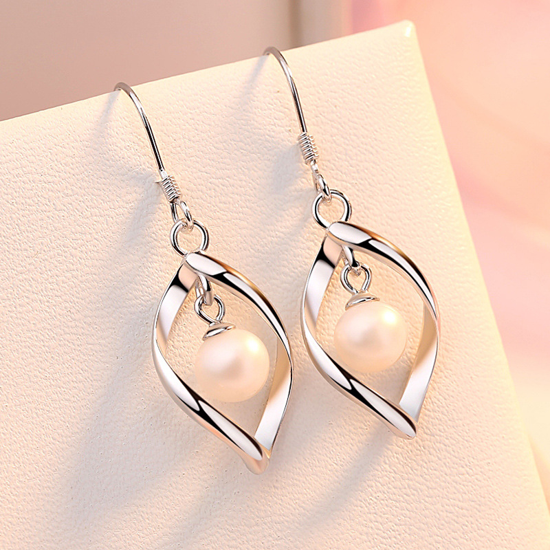 925 sterling silver jewelry,temperament tassel earrings simple fashion twisted pearl earrings