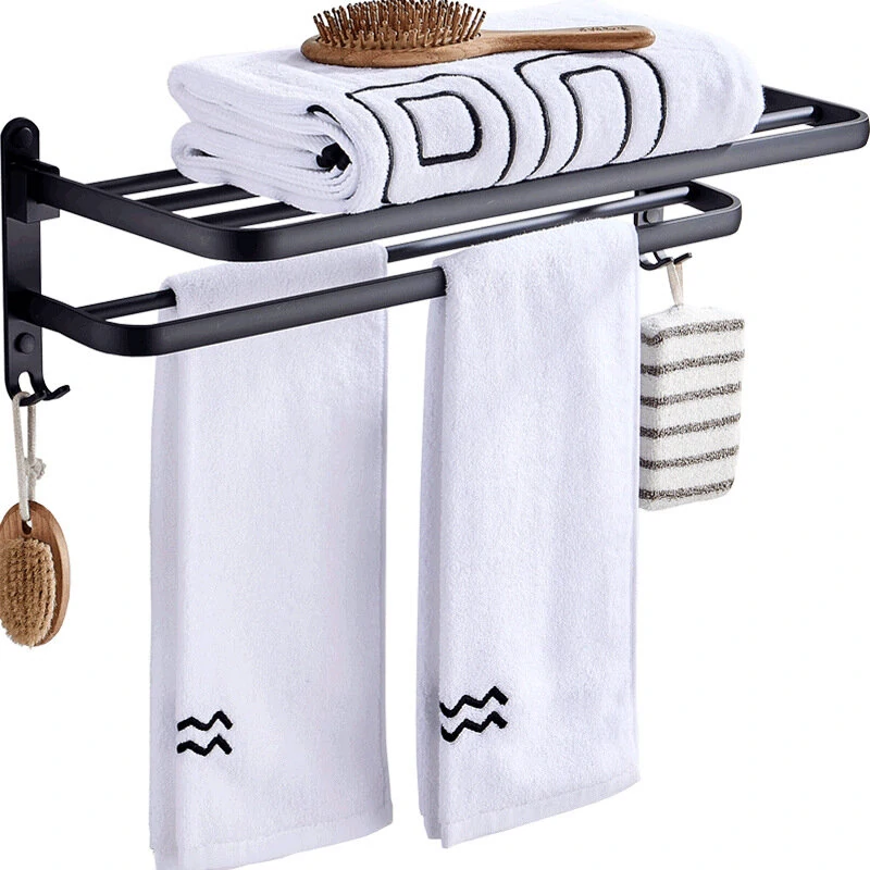 Black wall-mounted rust-proof and stable towel rack, easy to install bathroom shelf