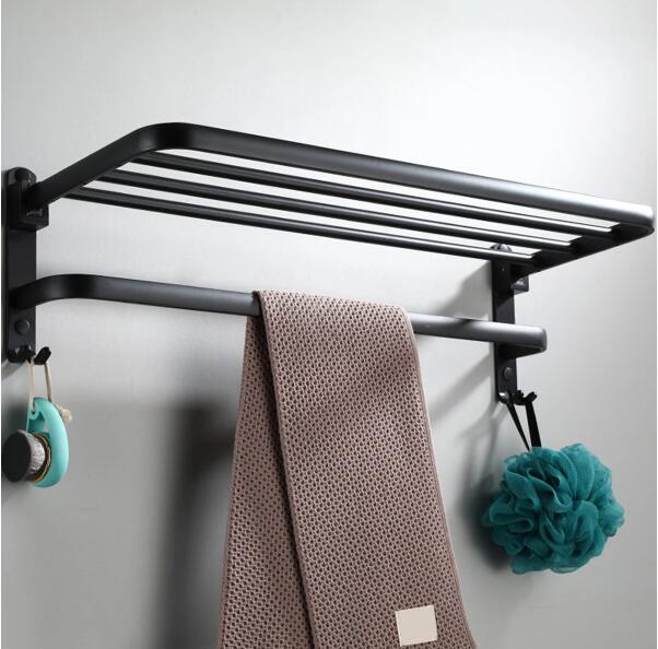 Black wall-mounted rust-proof and stable towel rack, easy to install bathroom shelf